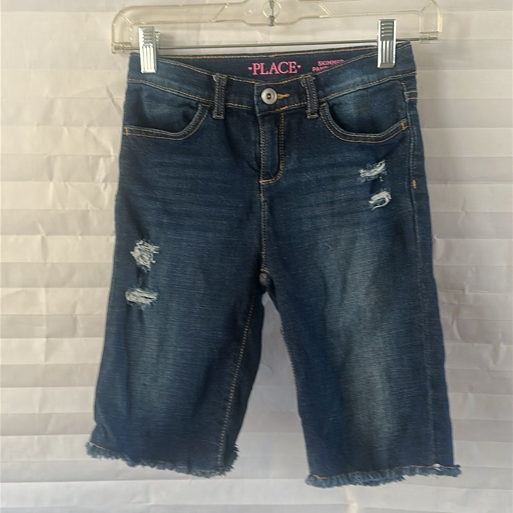 The Children’s Place Girls Dark Blue Distressed Cut-Off Denim Shorts Size 10